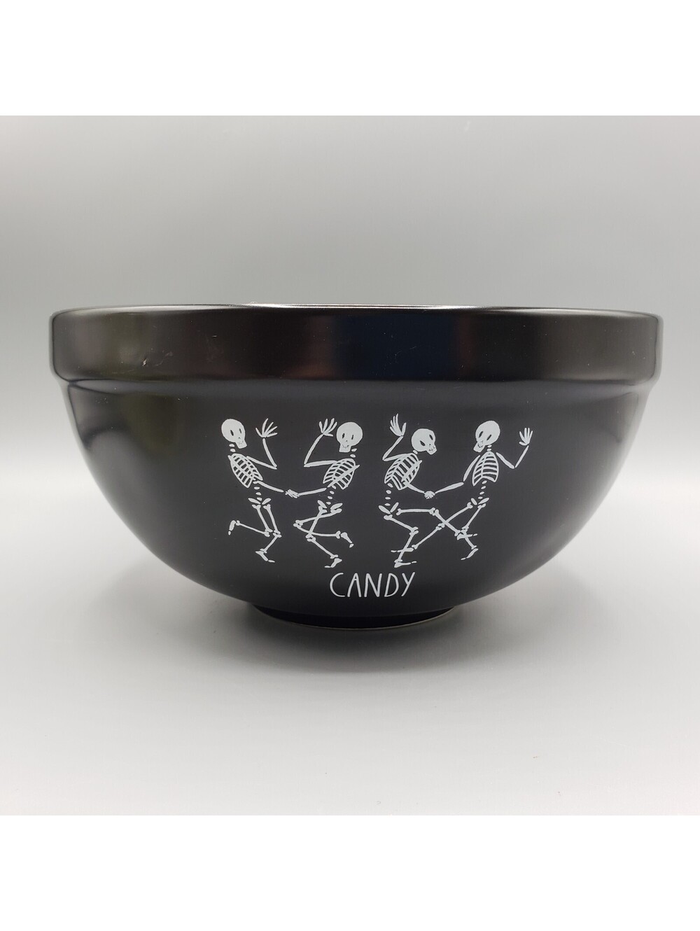 Rae Dunn Black Nesting Mixing Bowl Dancing Skeleton CANDY Magenta Halloween